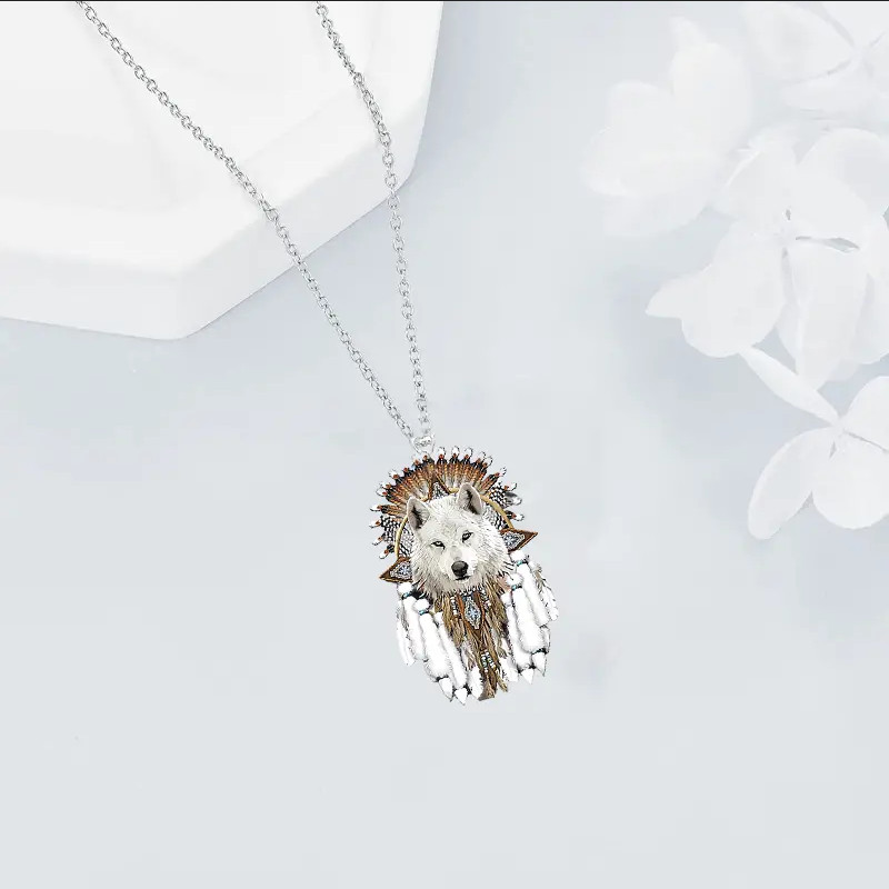 Jewelry Native American White Wolf Wolves Nature Pendant Necklace