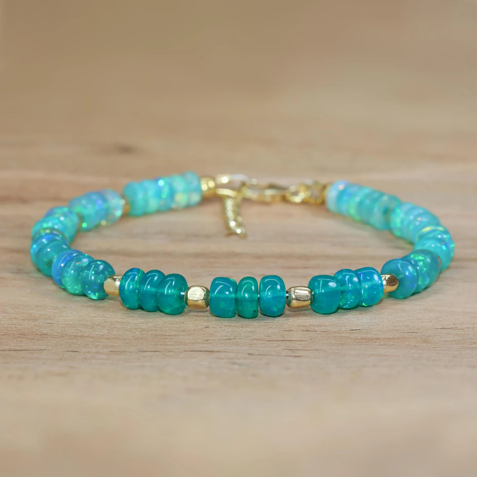 Three Bead Green Opal Dainty Bracelet, Natural Fire Opal Beaded Bracelet for her