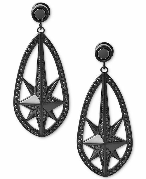 NEW MICHAEL KORS Black Ion-Plated Starburst Pavé Drop Earrings