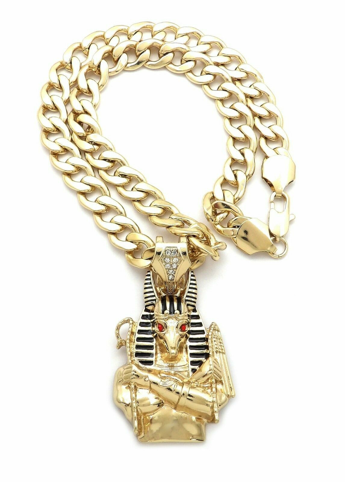 ICED HIP HOP EGYPTIAN ANUBIS PENDANT & 11mm 20″ CUBAN CHOKER CHAIN NECKLACE