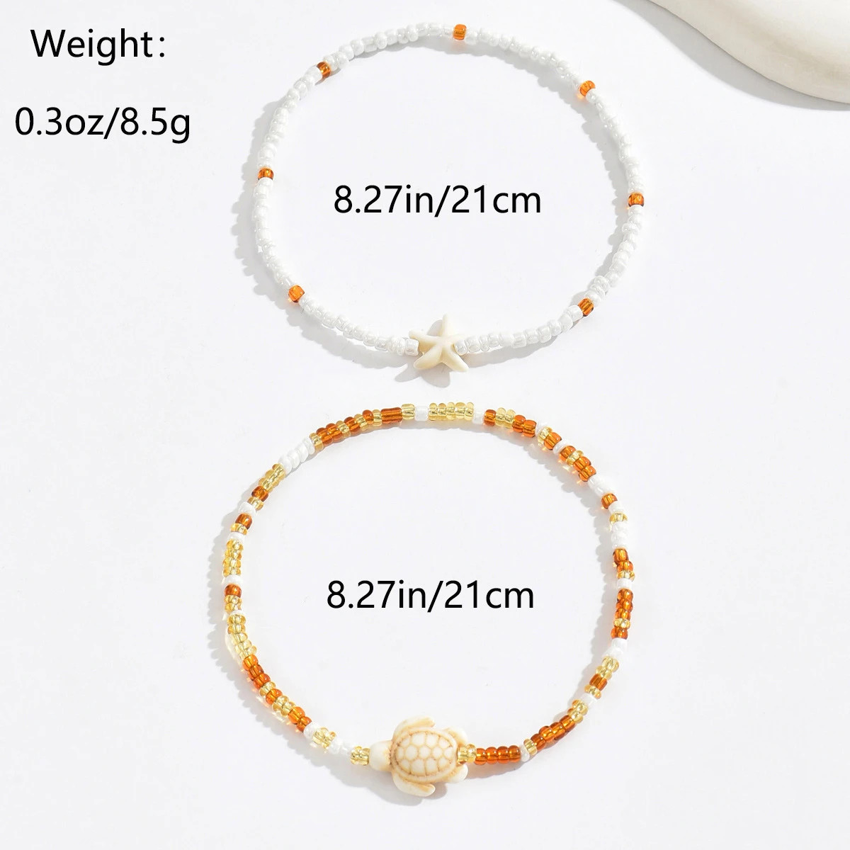 Brown Starfish Turtle Designs Pendant Anklet Set for Women Handmade Rice Beads S
