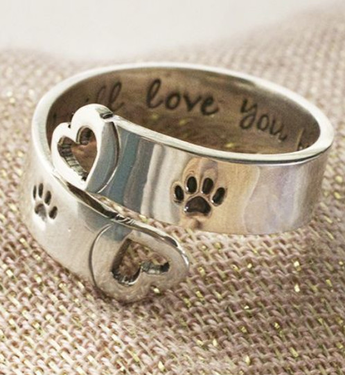Paw Print Dog Cat Heart Adjustable Ring Womens I Love You Ring