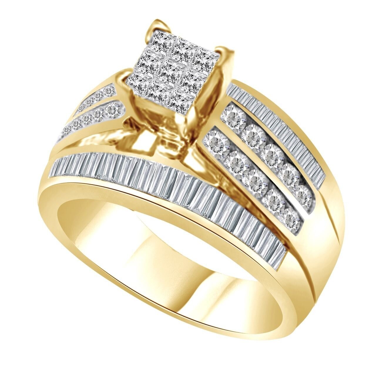 1 CT Princess Cut Simulated Diamond Wedding Ring 14k Yellow Gold Plated