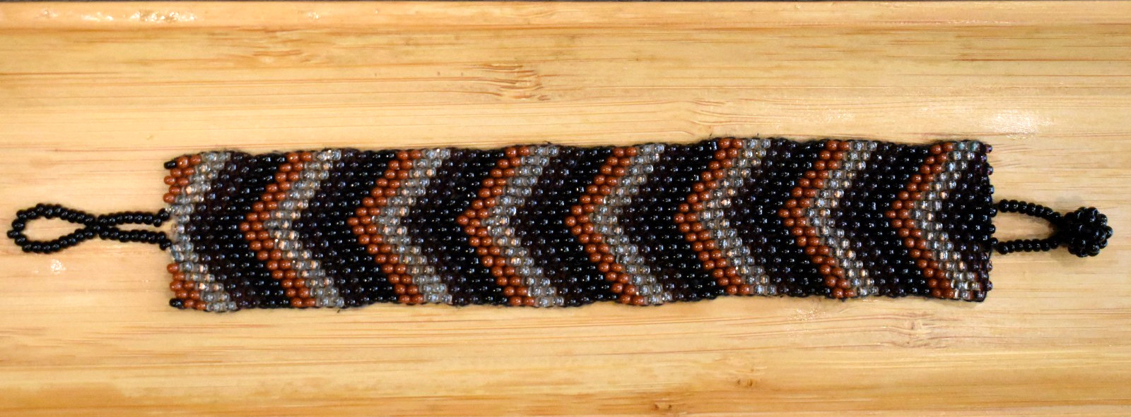 Beaded Bracelet Handmade Chevron Style Black Red Gray