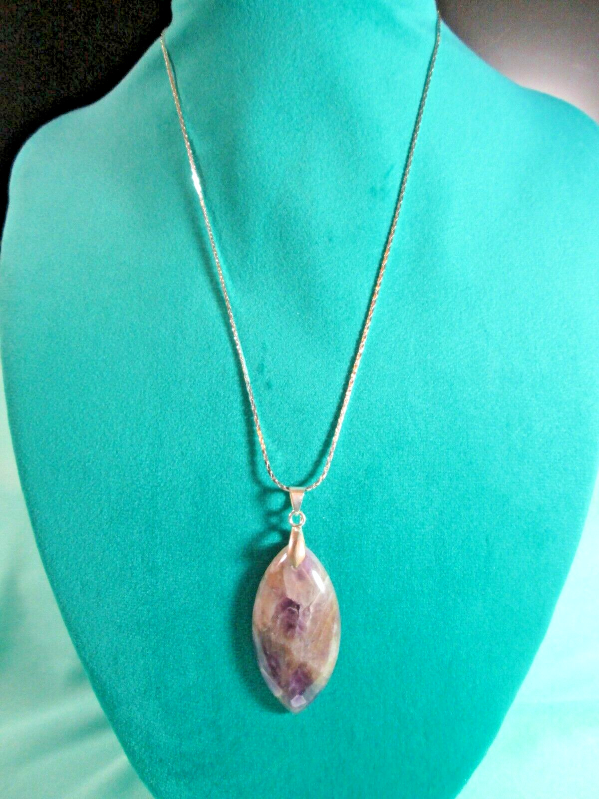 Brazilian Amethyst Eliptical Shaped Pendant Necklace 18″ Silver Plated Cobra