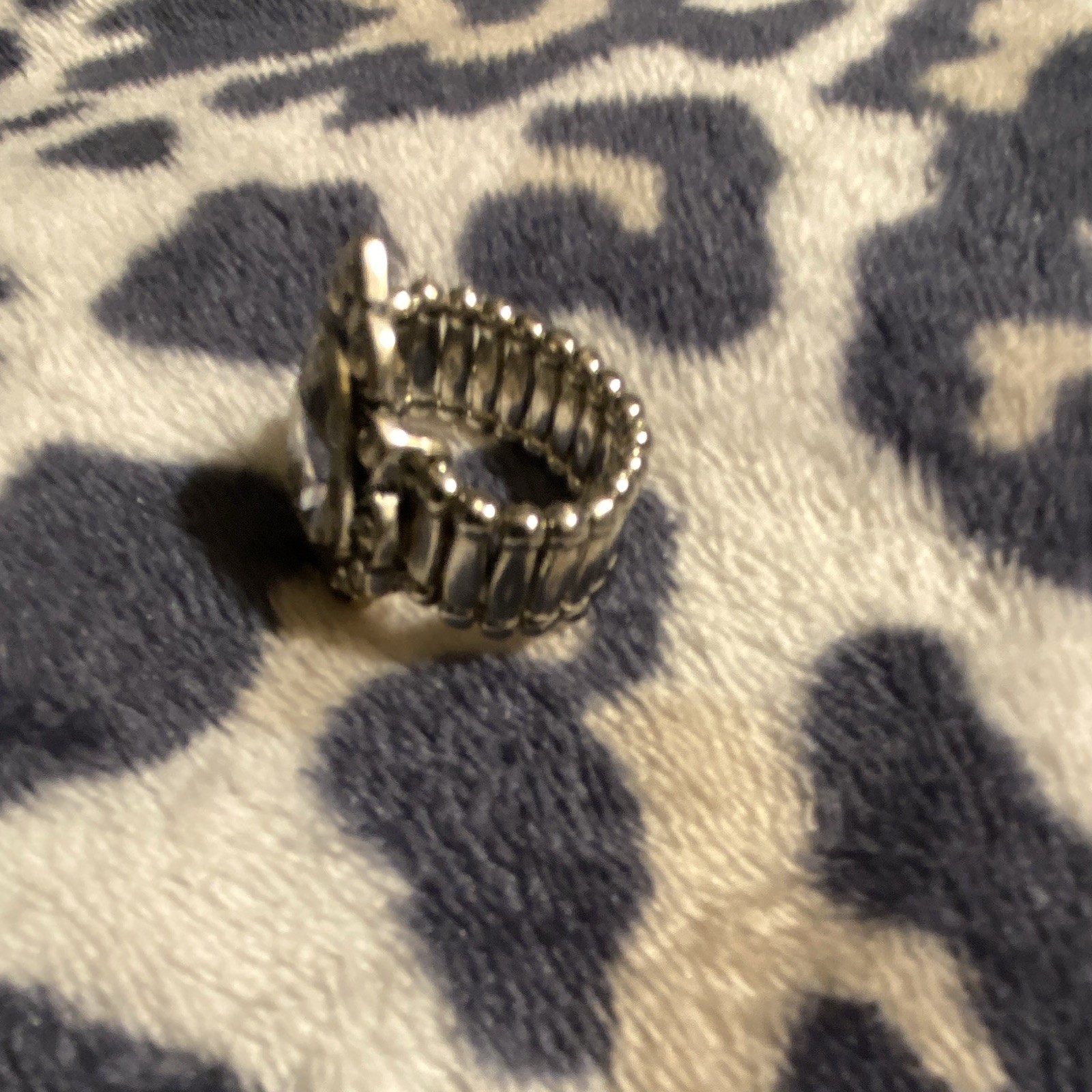 Silver Tone Cocktail Ring Size 7 Adjustable Bezel Set Oval White Crystal