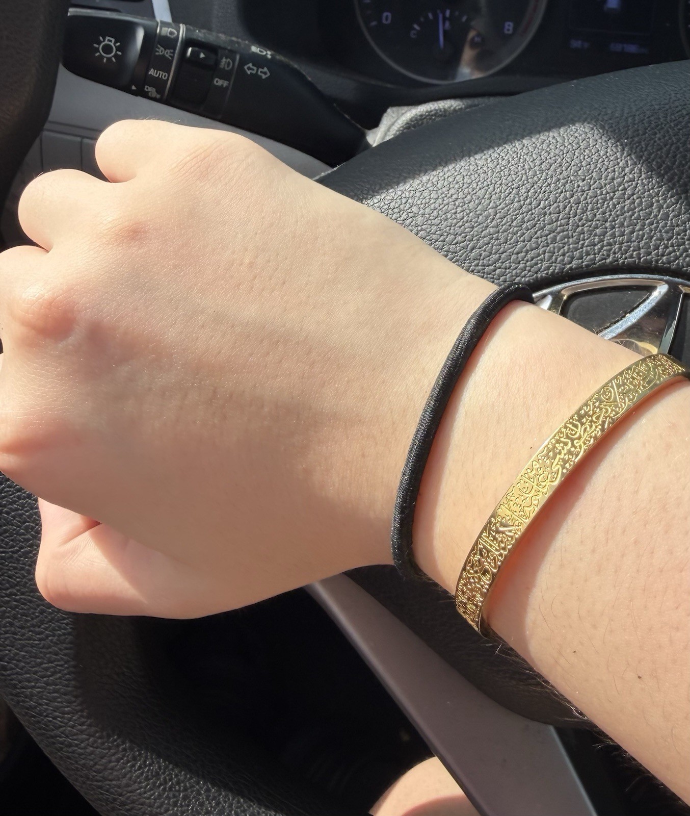 Real Gold Etched Engraved Pattern Open Cuff Bangle Bracelet Metal No Stone