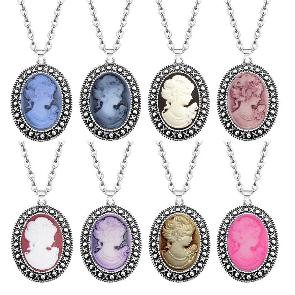Wholesale Lot 10 pcs Lady Queen Cameo Necklace Mixed Color Pendant Jewelry