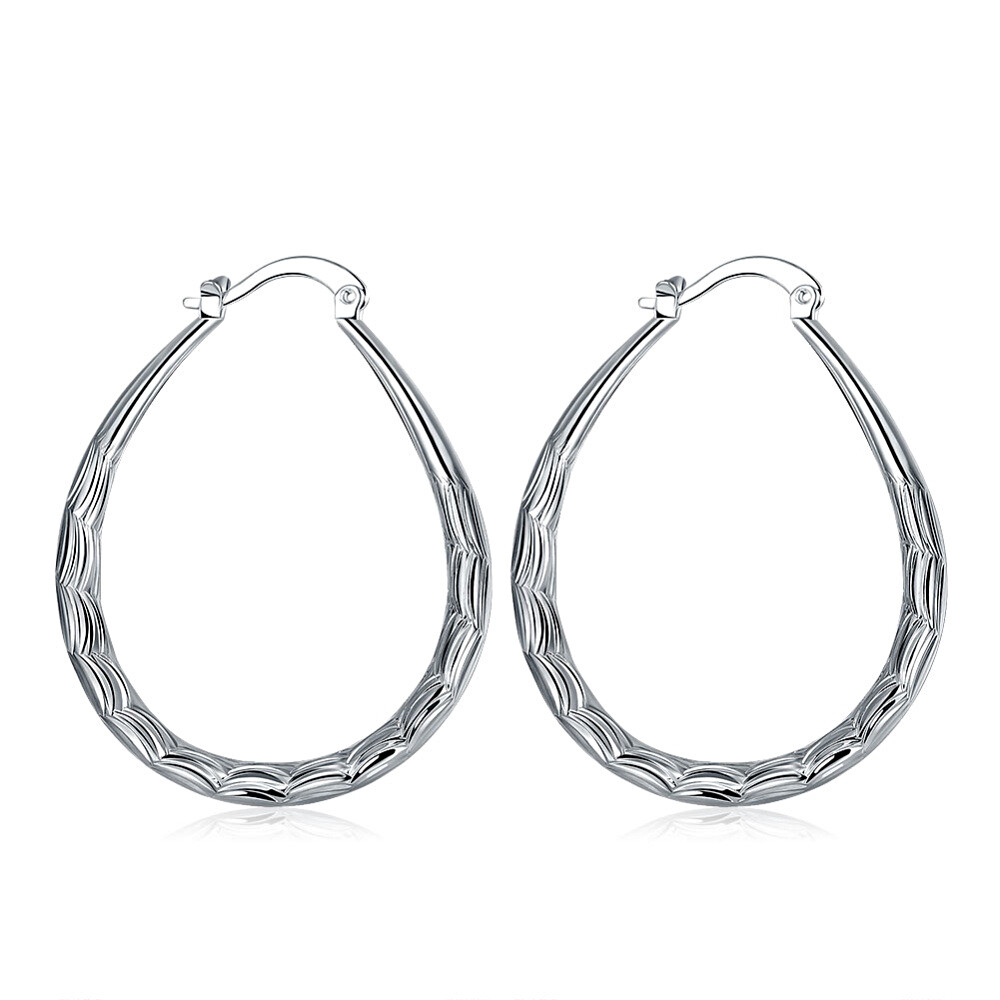 Genuine 925 Sterling Silver 1.5″*1.3″ Medium Size Oval Shaped Tube Hoop Earrings