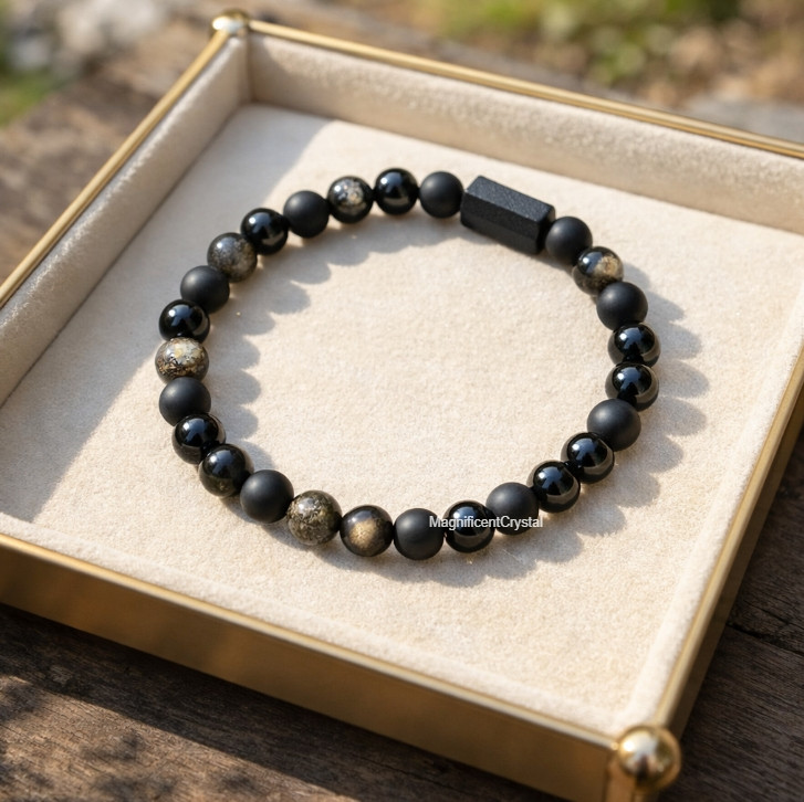 Protection Crystal Bracelet Shungite Black Onyx Tourmaline Golden Obsidian Gift