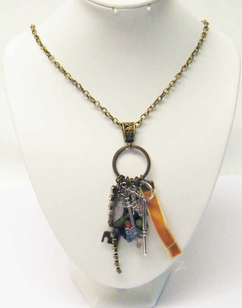Assorted Brass/Silver Plated Keys Pendant Necklace