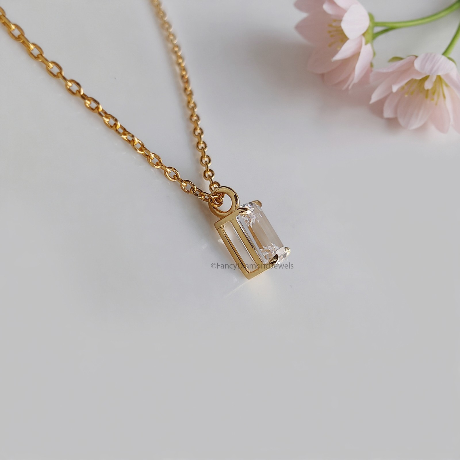 Dainty Emerald Cut Pendant Necklace Bridesmaid Yellow Silver handmade jewelry