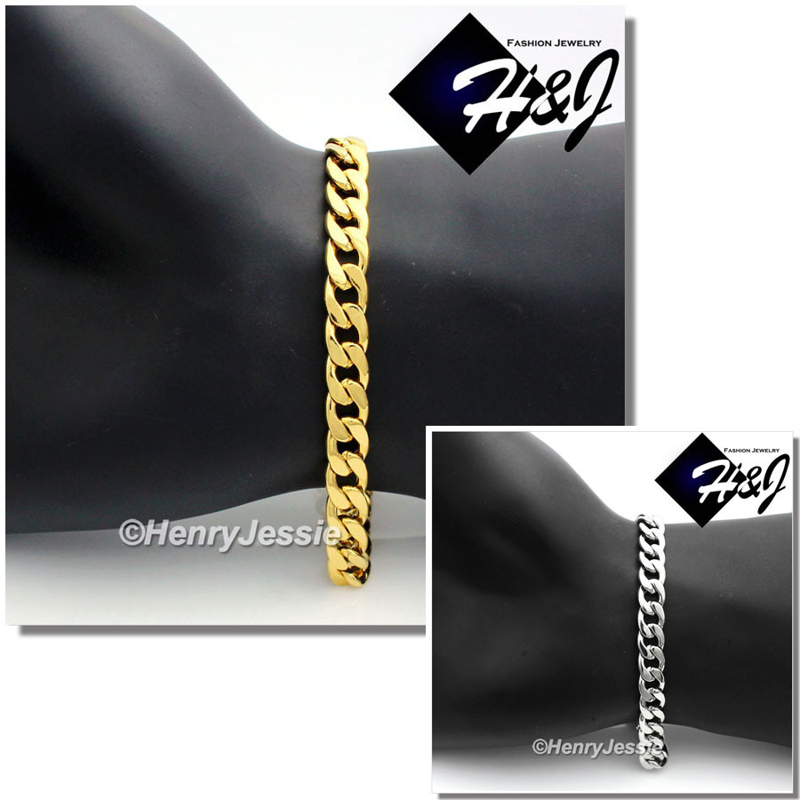 7.5″-10″MEN Stainless Steel 7mm Silver/Gold Plated Cuban Curb Chain Bracelet