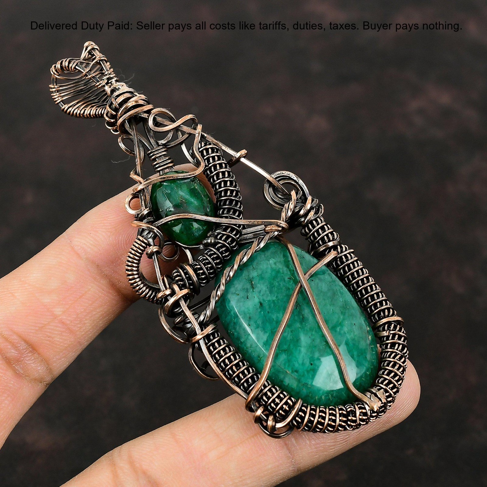 Valentines Deal Copper Zambian Gemstone Handmade New Wire Wrapped Sister Pendant