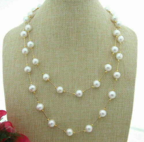 AAA+ 9-10mm white akoya pearl necklace gold 14k 18in 24in 35in Bracelet 7.5-8in