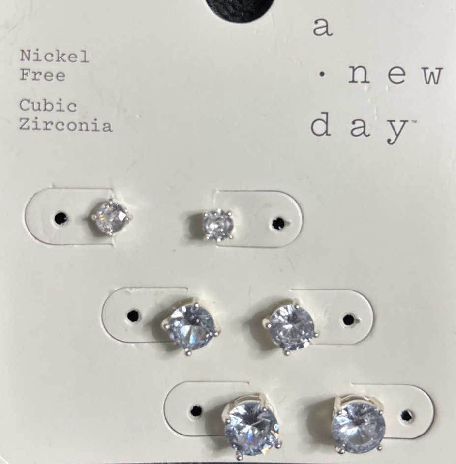Round Stud Earring 3 Pairs Nickel Free Cubic Zirconia With Pearl Jewelry Box