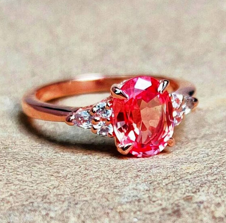 Lab-Created padparadscha sapphire Ring 3.25 Carat 925 Sterling Silver Han