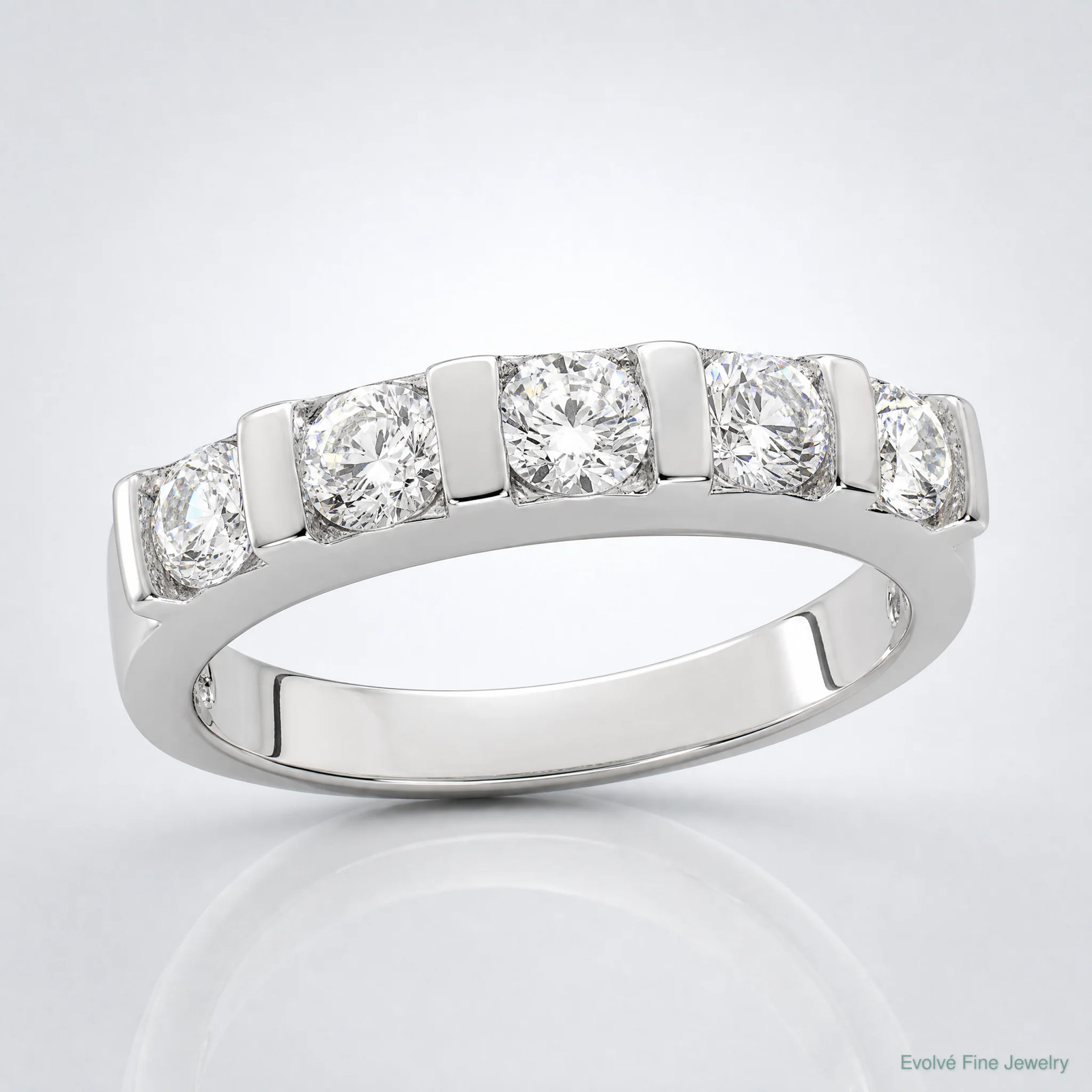 Sterling Silver Rhodium-Plated CZ 5-Stone Ring