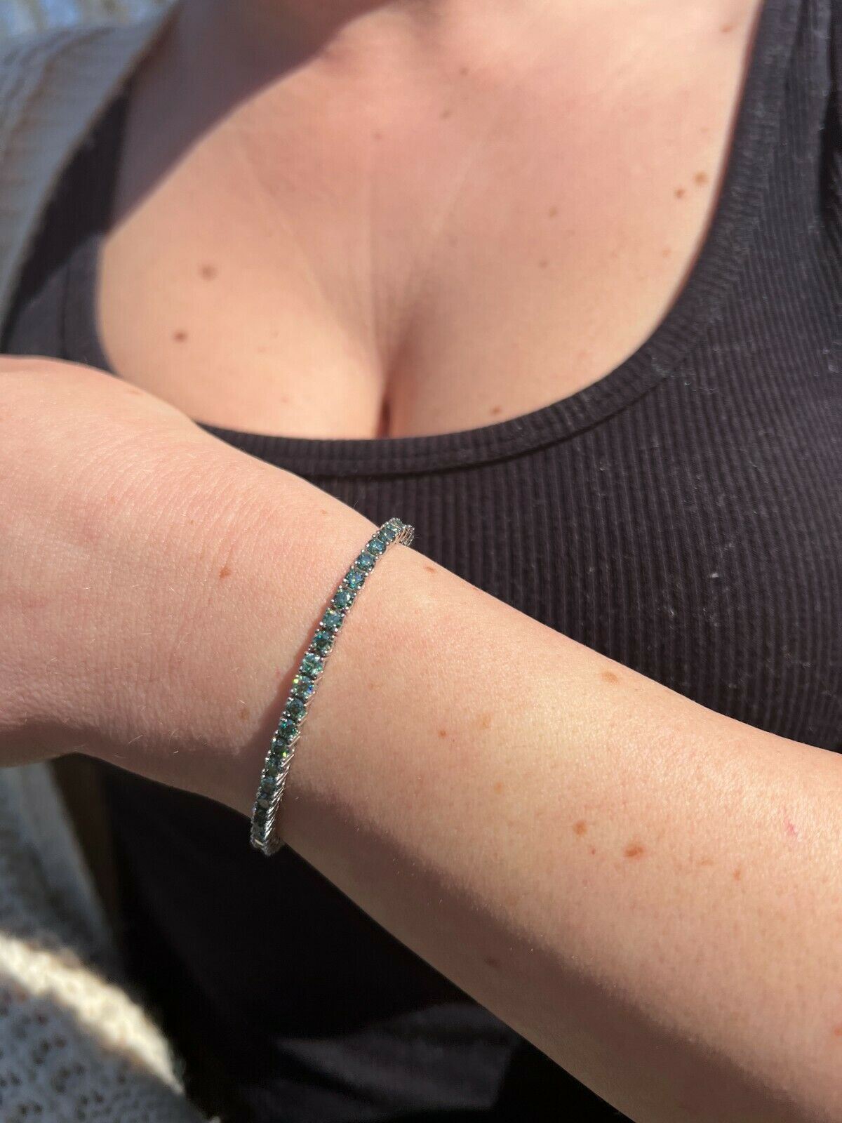 Blue Green MOISSANITE Tennis Bracelet 925 Sterling Silver Pass Test 3mm Hip Hip