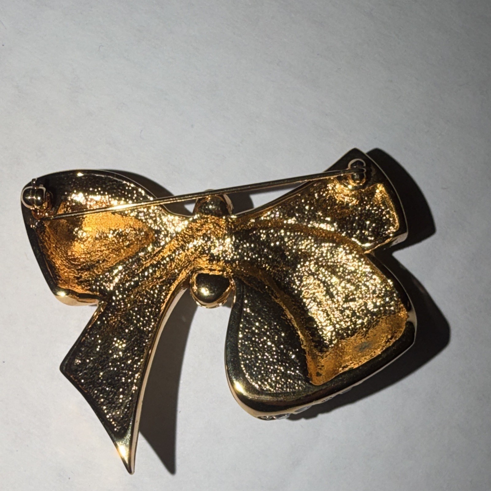 Gold Tone Bow Brooch Pin Pavé Set Round Clear Rhinestones Wedding