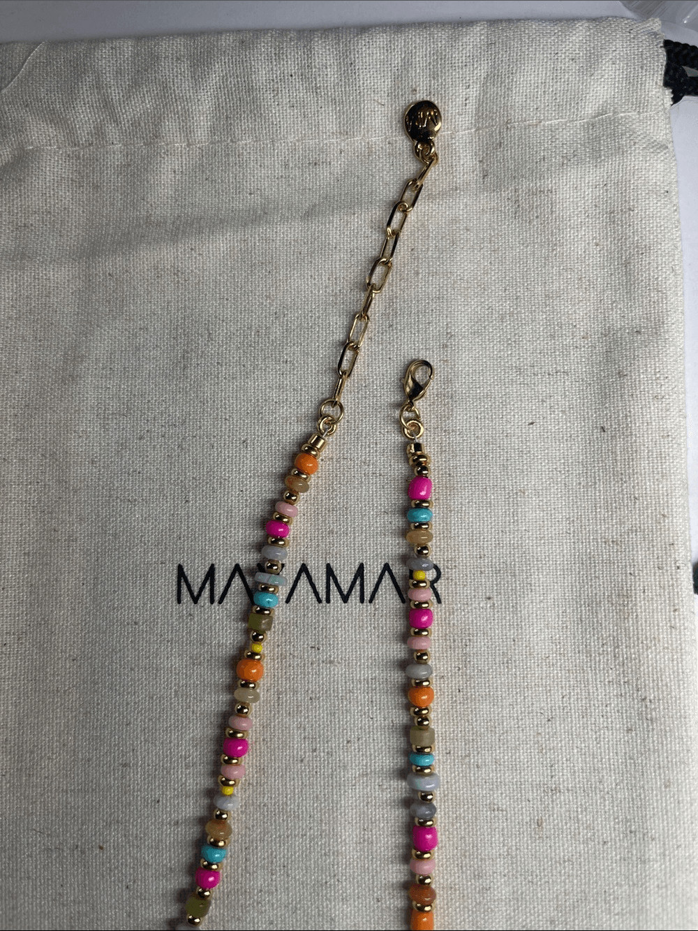 E’ Initial Pendant – Multicolor Beaded Necklace with Gold – by Mayamar