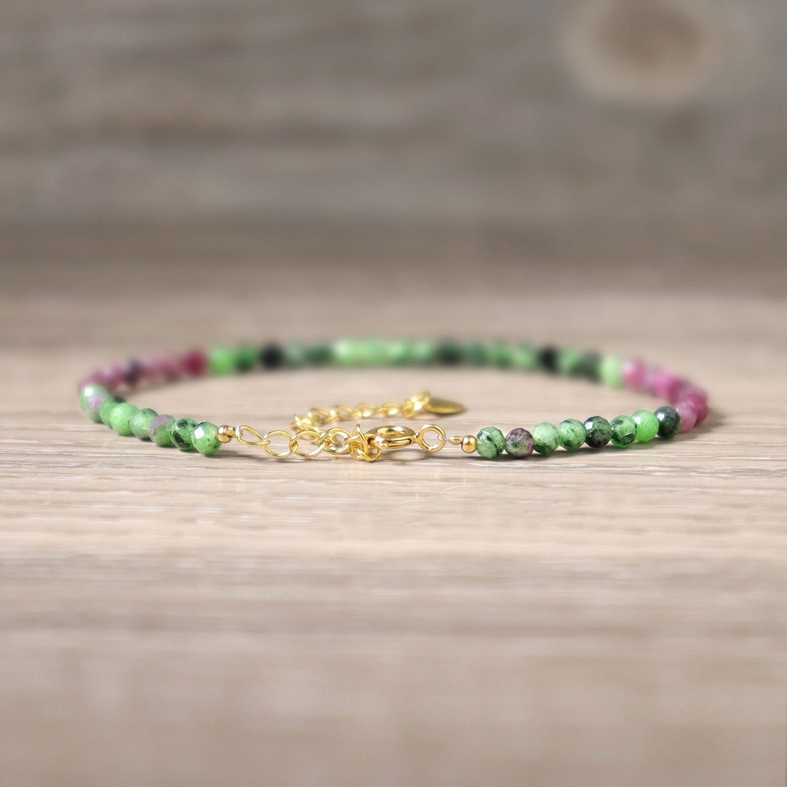 Ruby in Zoisite Beads Healing Dainty Simple Women Sterling Silver Bracelet Gifts