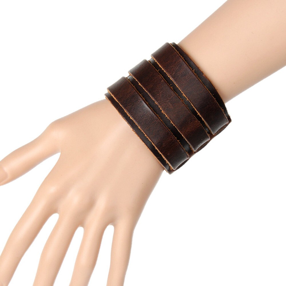 Men’s Punk Wide Genuine Leather Belt Wristband Bangle Cuff Bracelet Adjustable