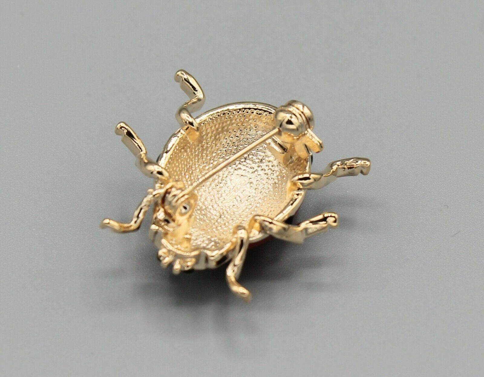 Ladybug luck lucky red black yellow gold tone cute adorable pin brooch