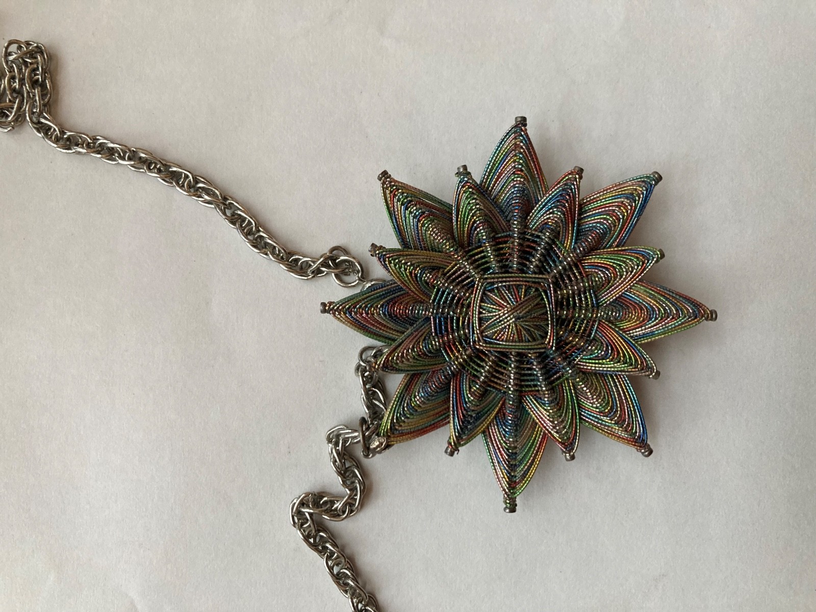 Unique Bohemian JewelryMulti-Color Wire wrapped Flower Pendant Necklace Rainbow