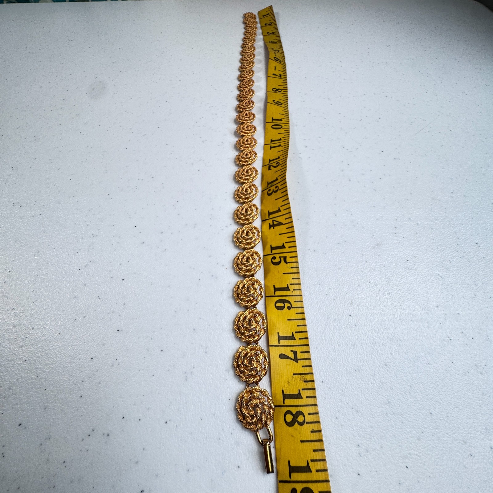 Vintage Necklace Gold Tone Swirl Spiral Chain Rosette Twisted Rope Floral Link