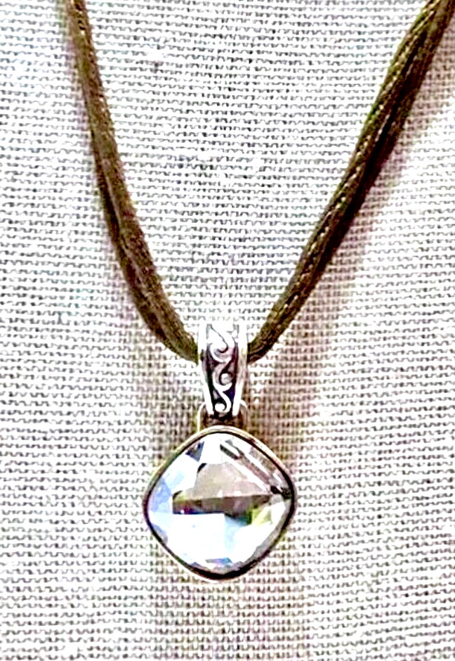 BRIGHTON VENUS RISING CHAMPAGNE SWAROVSKI CRYST GOLD SATIN CORD NECKLACE VG✨VTG