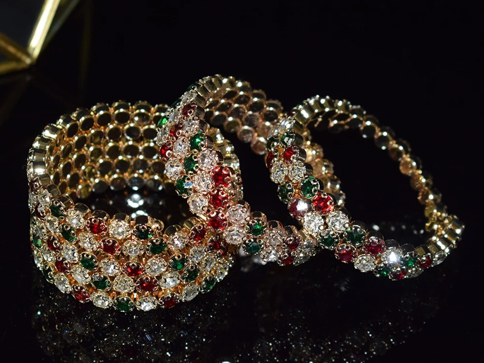 Multi Color 3 layer Crystal Cuff Fashion Jewelry Charm Stretch Bangle Bracelet
