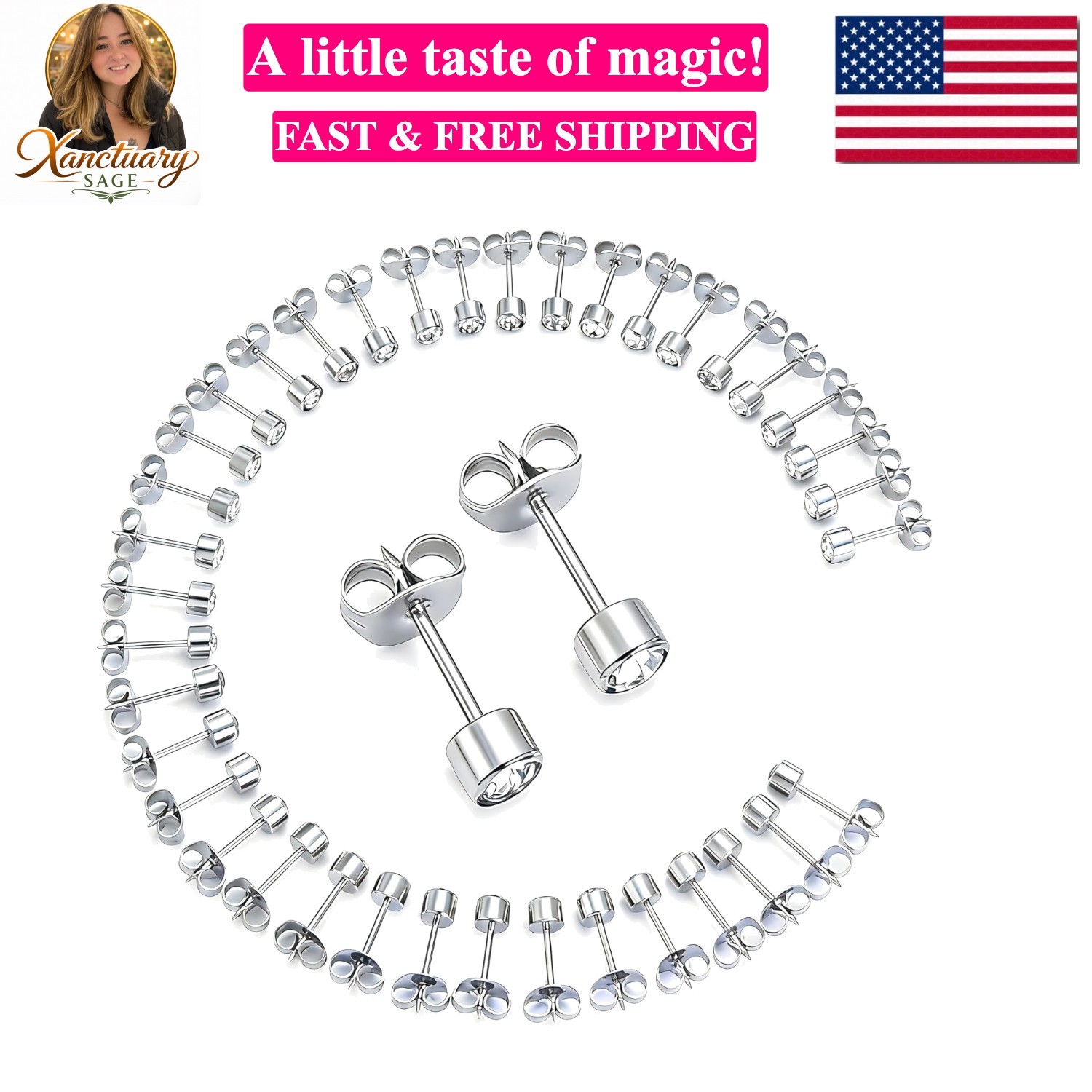 20 Pairs Ear Piercing Stud Earrings for Ear Piercing Guns, 4MM Surgical Stain…