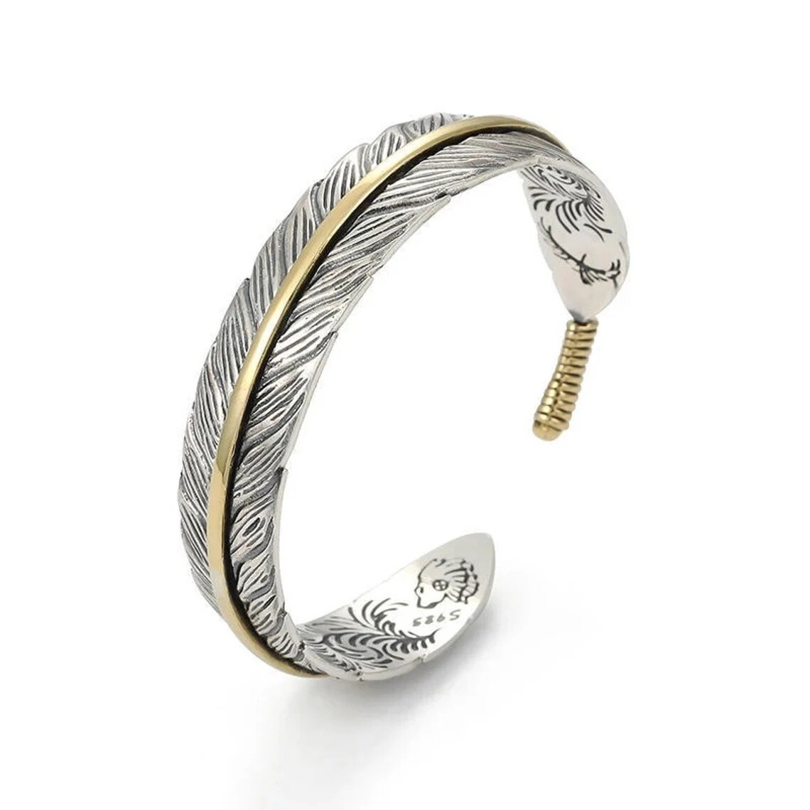 Retro Men’s Silver Feather Adjustable Bangle Cuff Bracelet Fashion Jewelry Gift
