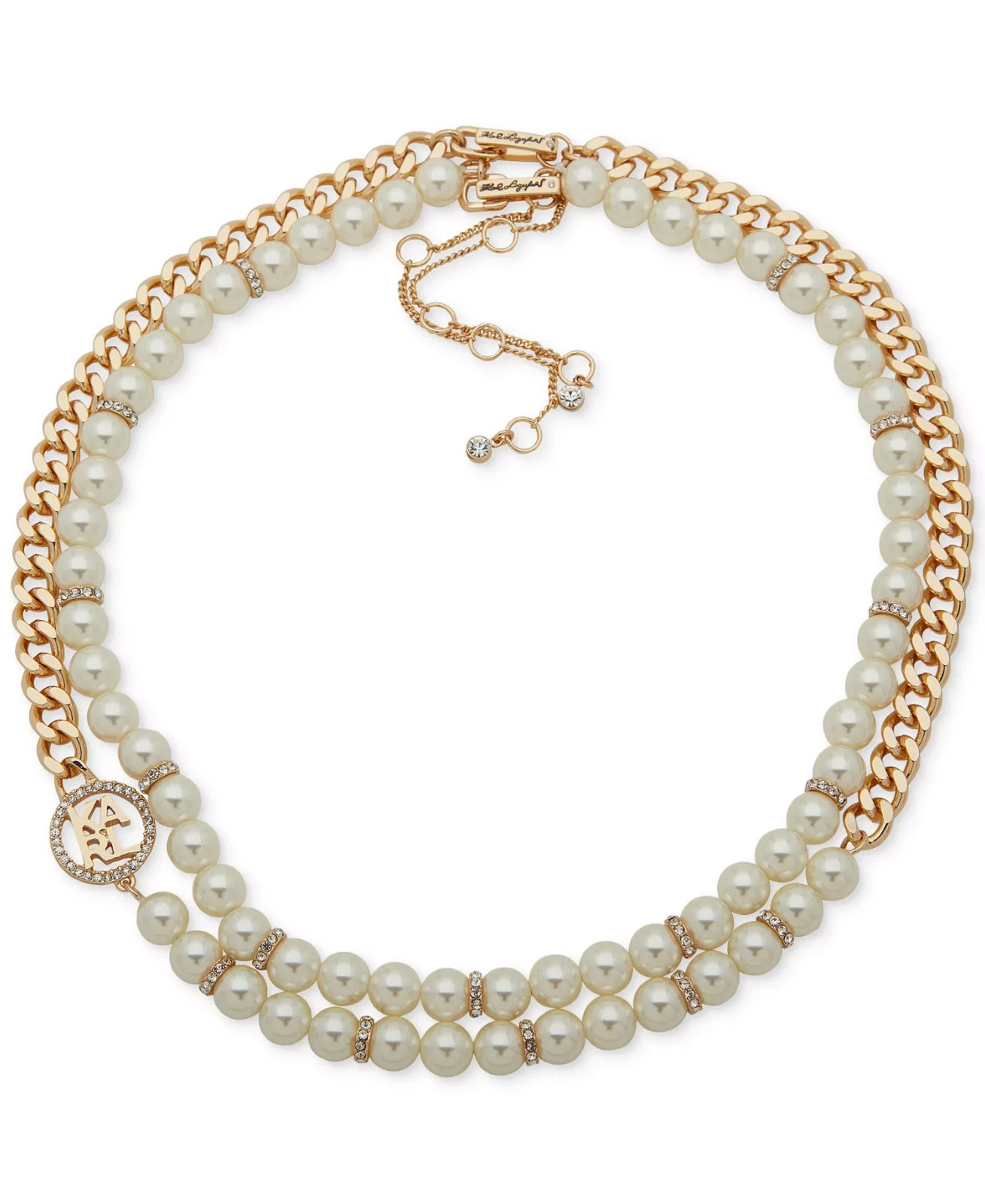 KARL LAGERFELD PARIS Gold-Tone Double Row Pearl Omega Necklace 16″+3″