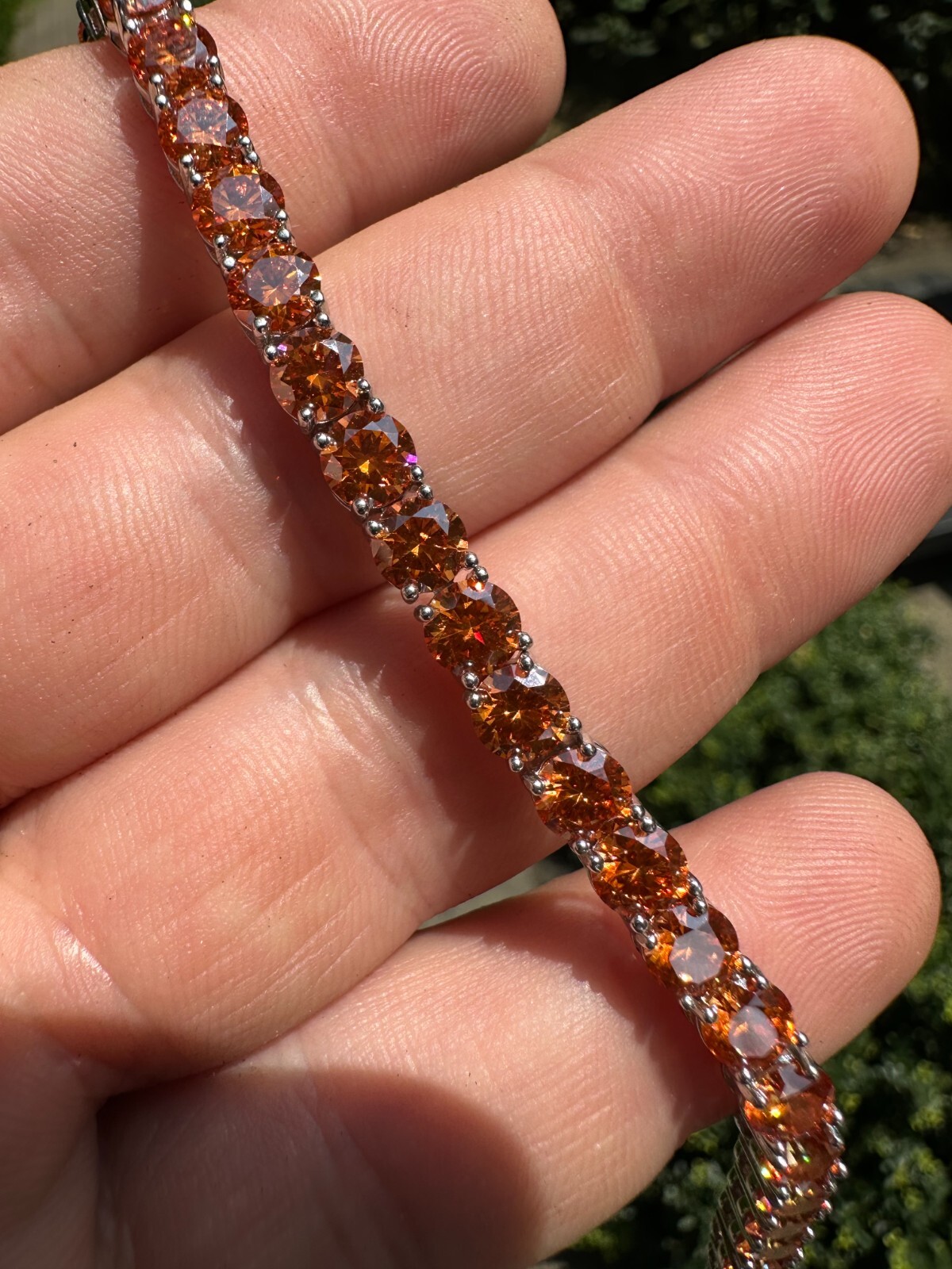 Real Iced Orange MOISSANITE 5mm Tennis Bracelet 925 Silver Passes Tester GRA