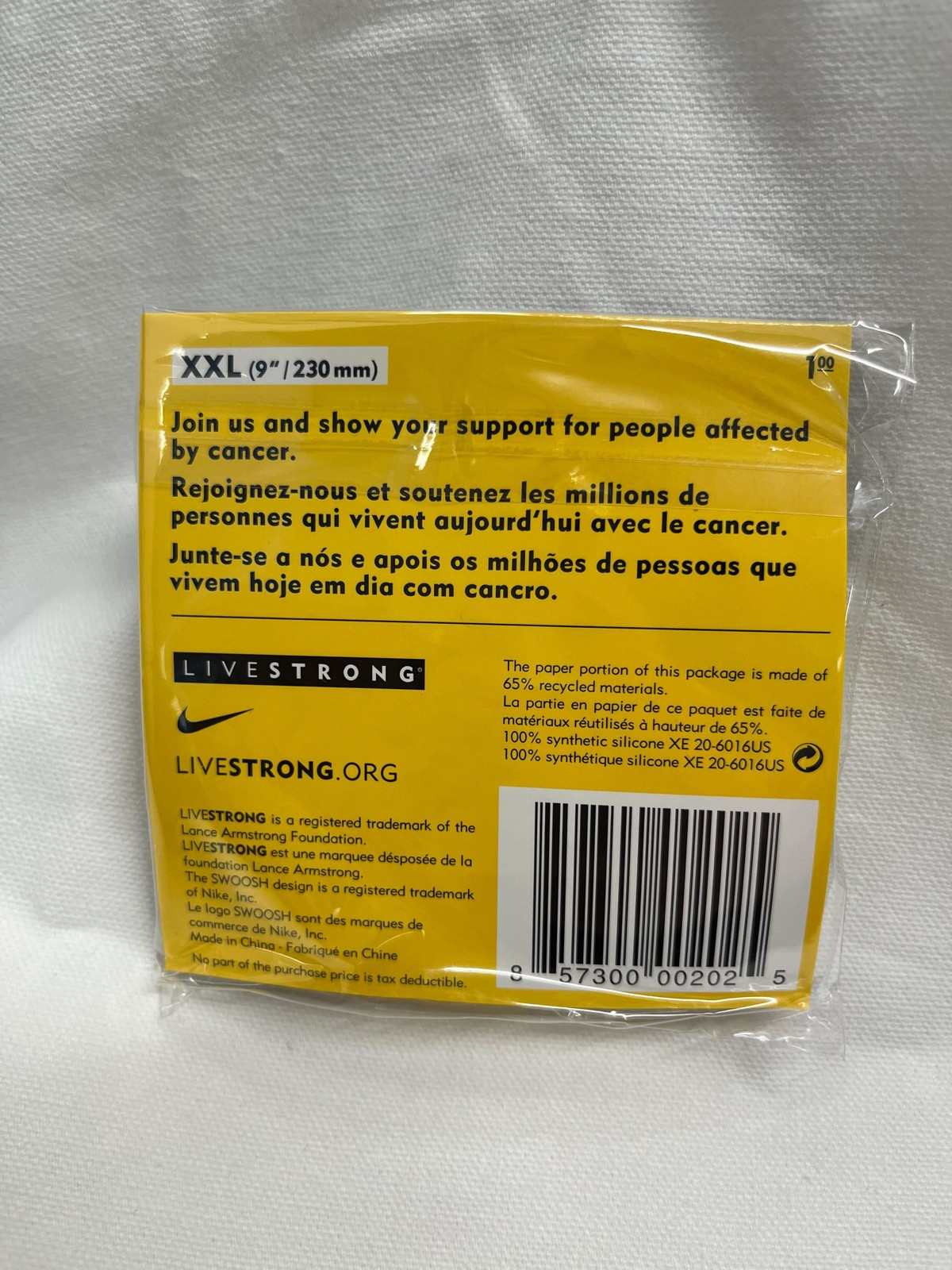 Nike LiveSTRONG Authentic Wristband Bracelet NEW (Size XXL) 9″/230 mm
