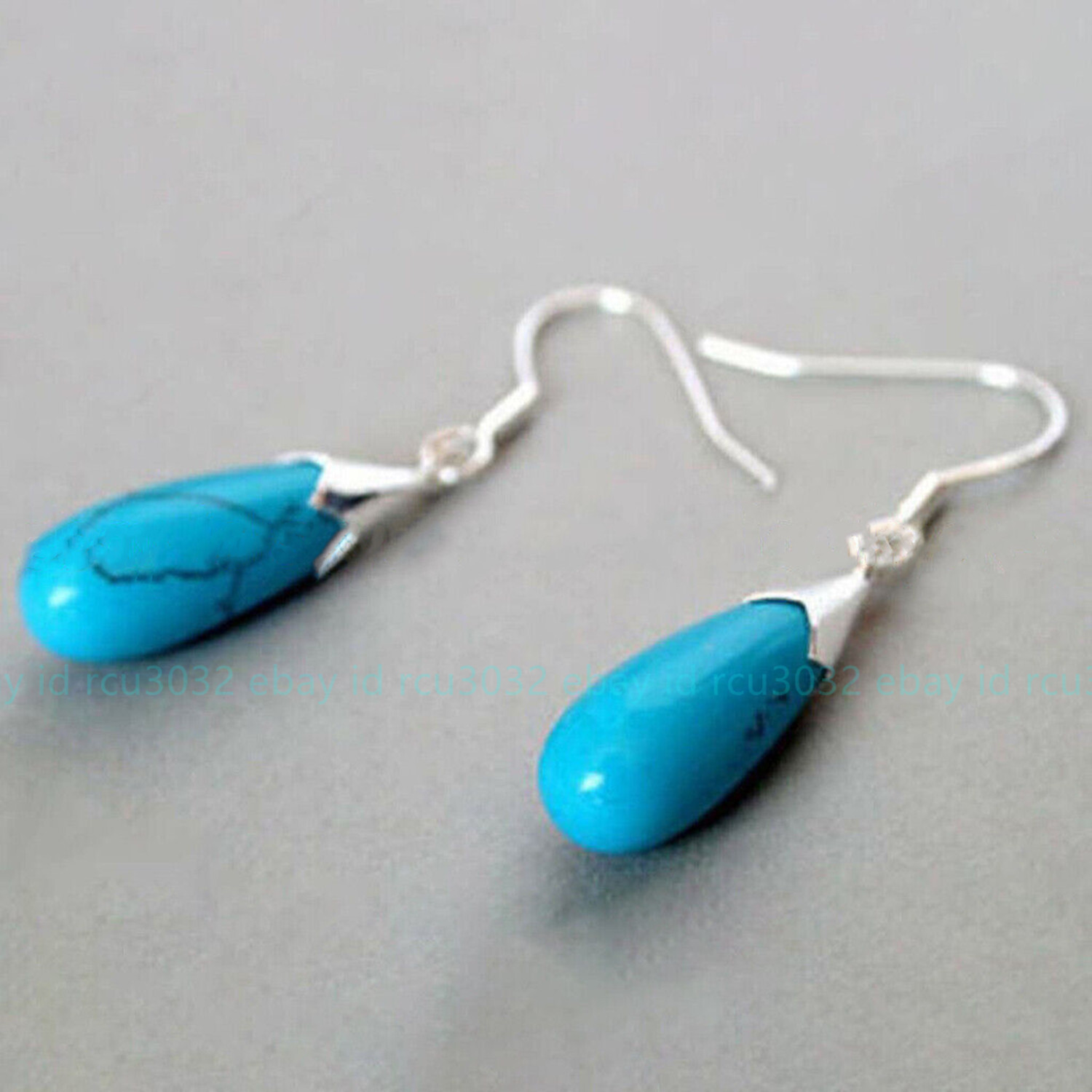 Natural 8x20mm Agate/Jade/Opal/Turquoise Gemstone Water Drop Dangle Hook Earring