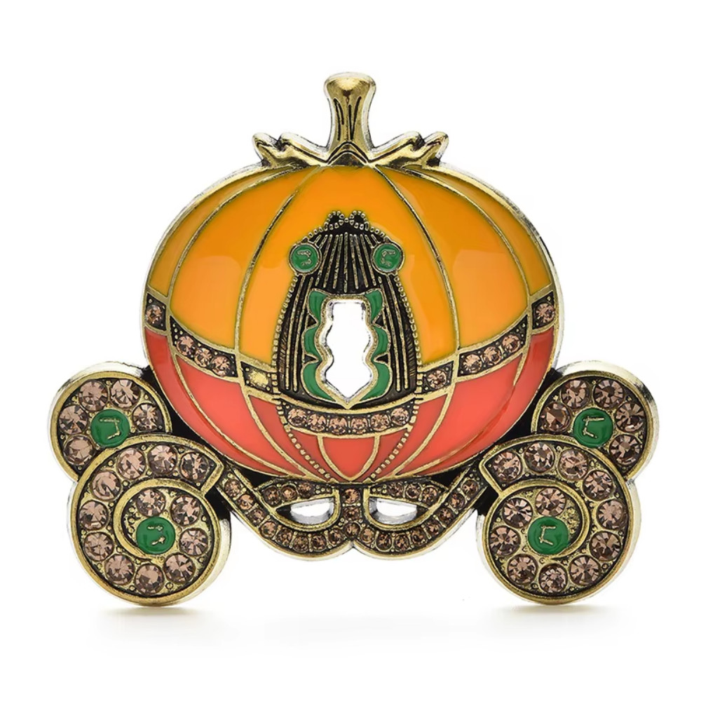 Halloween Vintage Pumpkin Carriage Brooch Pin Rhinestone Costume Jewelry Gift