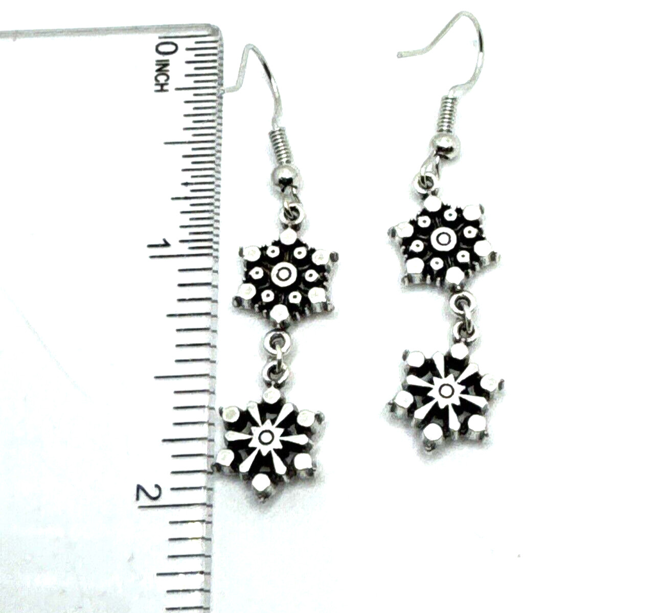 Brighton Arctica 2-Snowflakes Dangle Crystals Holiday Winter Silver Earrings