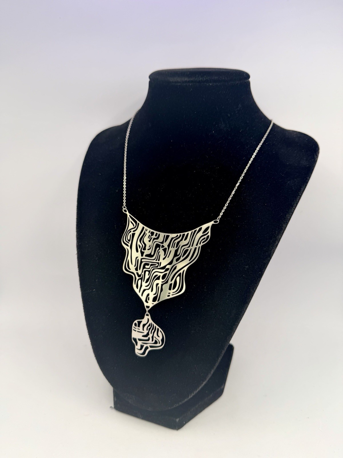Architectural NWT Organic Asymmetrical Silver Tone Cutout Statement Necklace JP