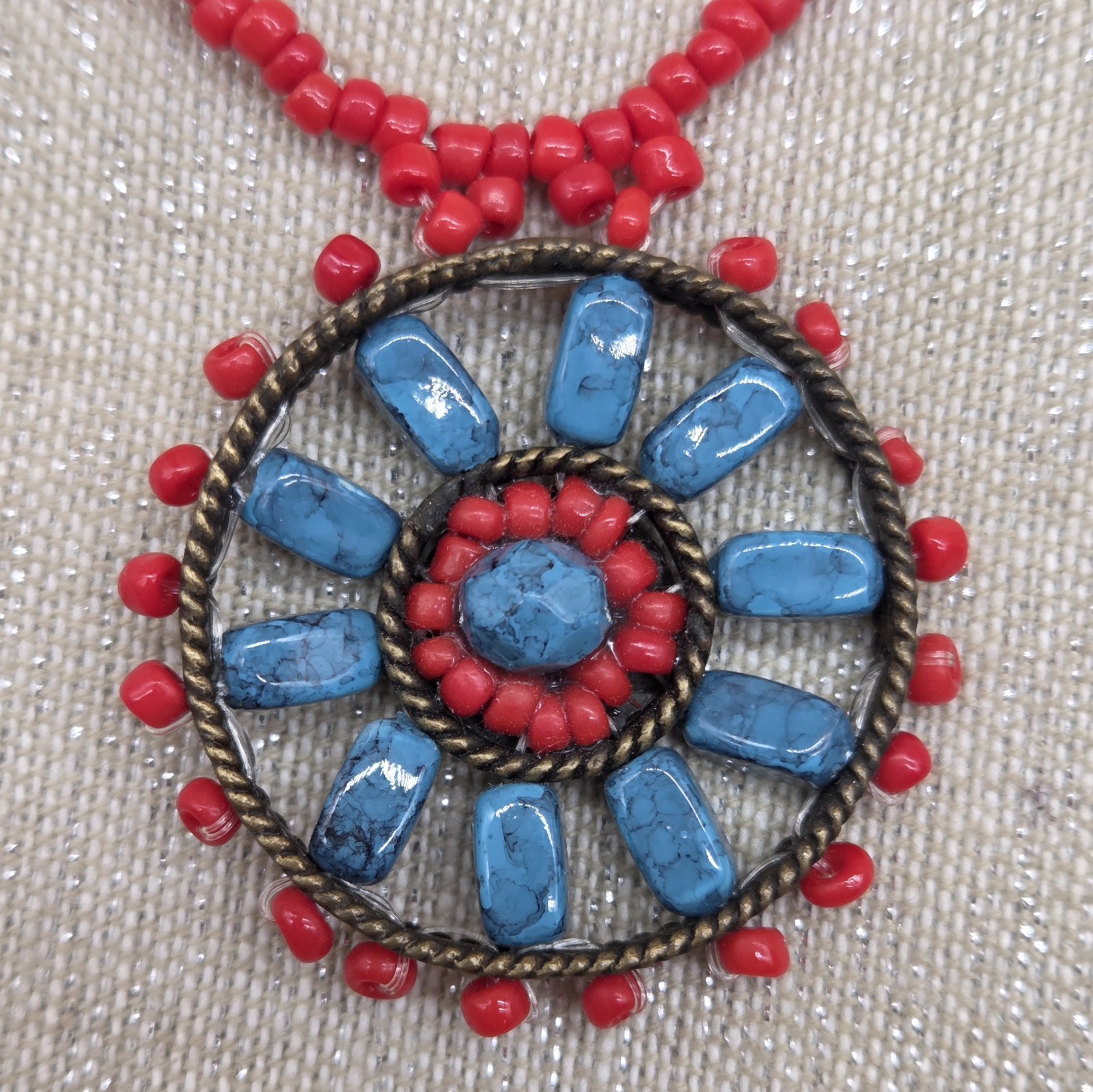 Vintage Faux Turquoise Coral Flower All Occasion Day & Evening Fun Necklace