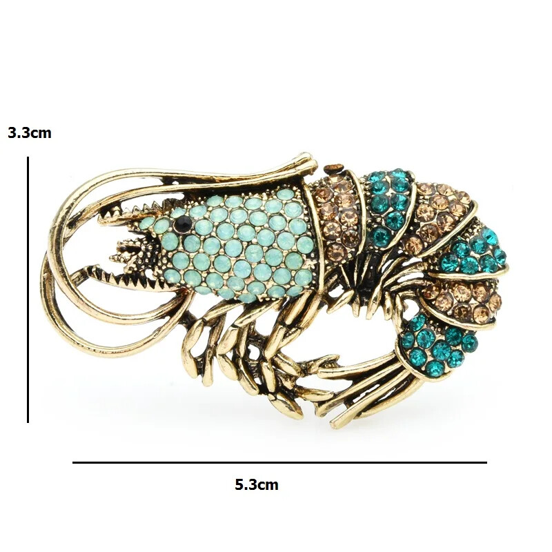 Vintage Rhinestone Shrimp Lobster Brooch Rhinestone Pin Animal Spring Jewelry Gi