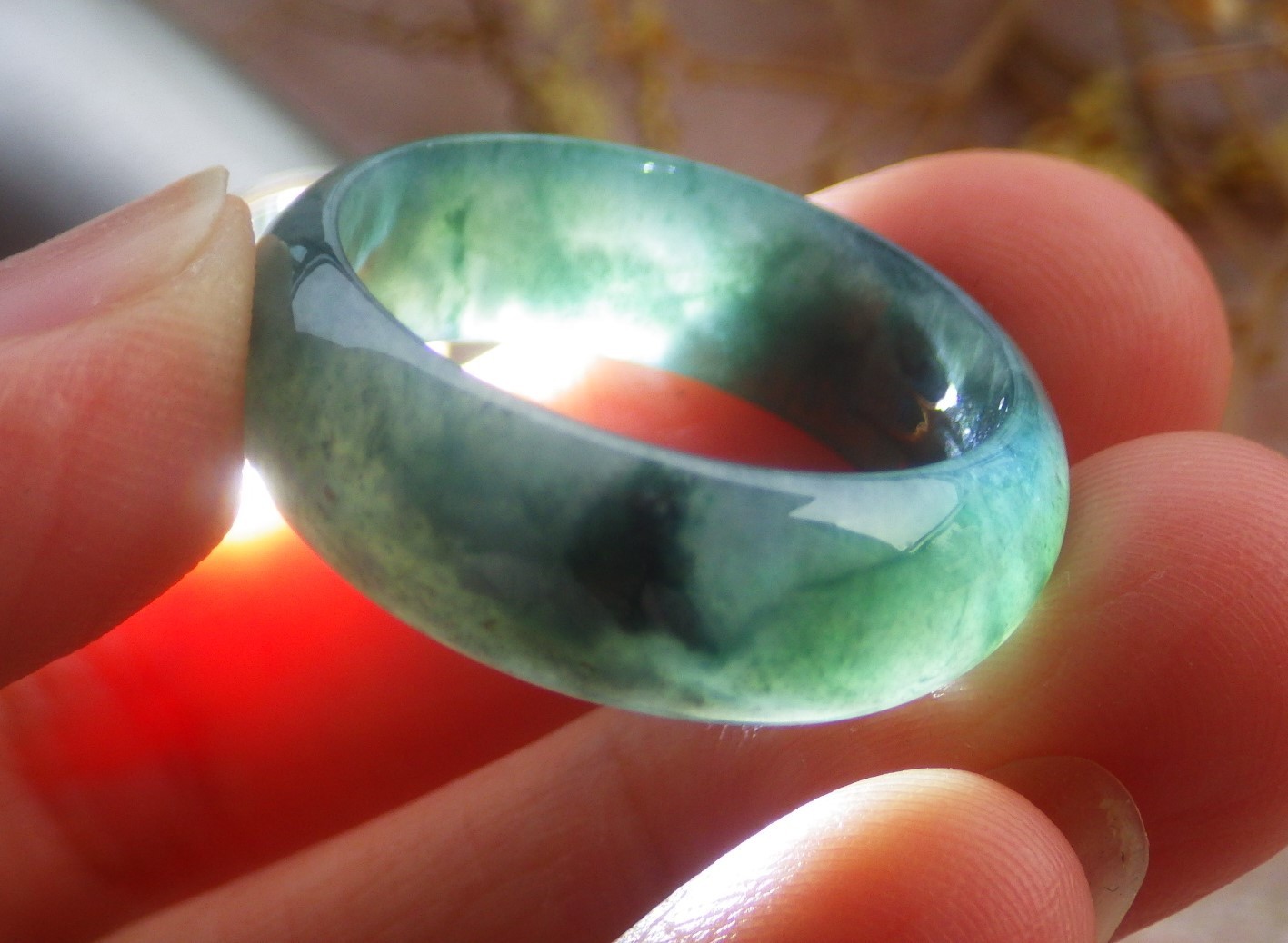 Video Certified Green Natural A JADE Jadeite Circle RING USA. 10.5 戒指 131472 VS