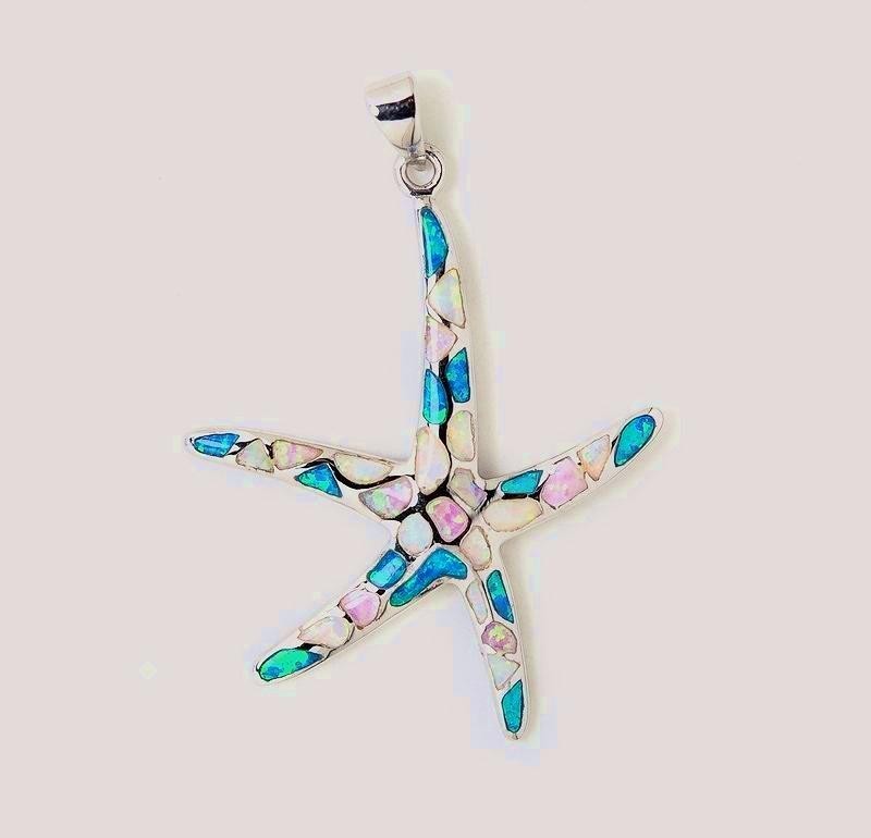36MM RHODIUM 925 SILVER MIXED-COLOR OPALS HAWAIIAN PE’A STARFISH LARGE PENDANT