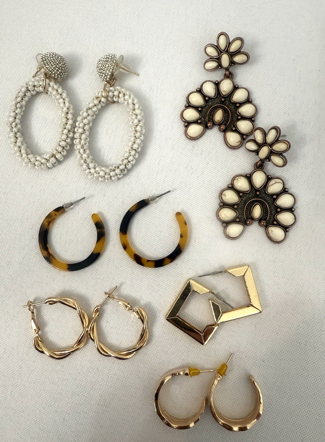 34 Pairs Gold Tone Pierced Earrings Various Styles Sizes