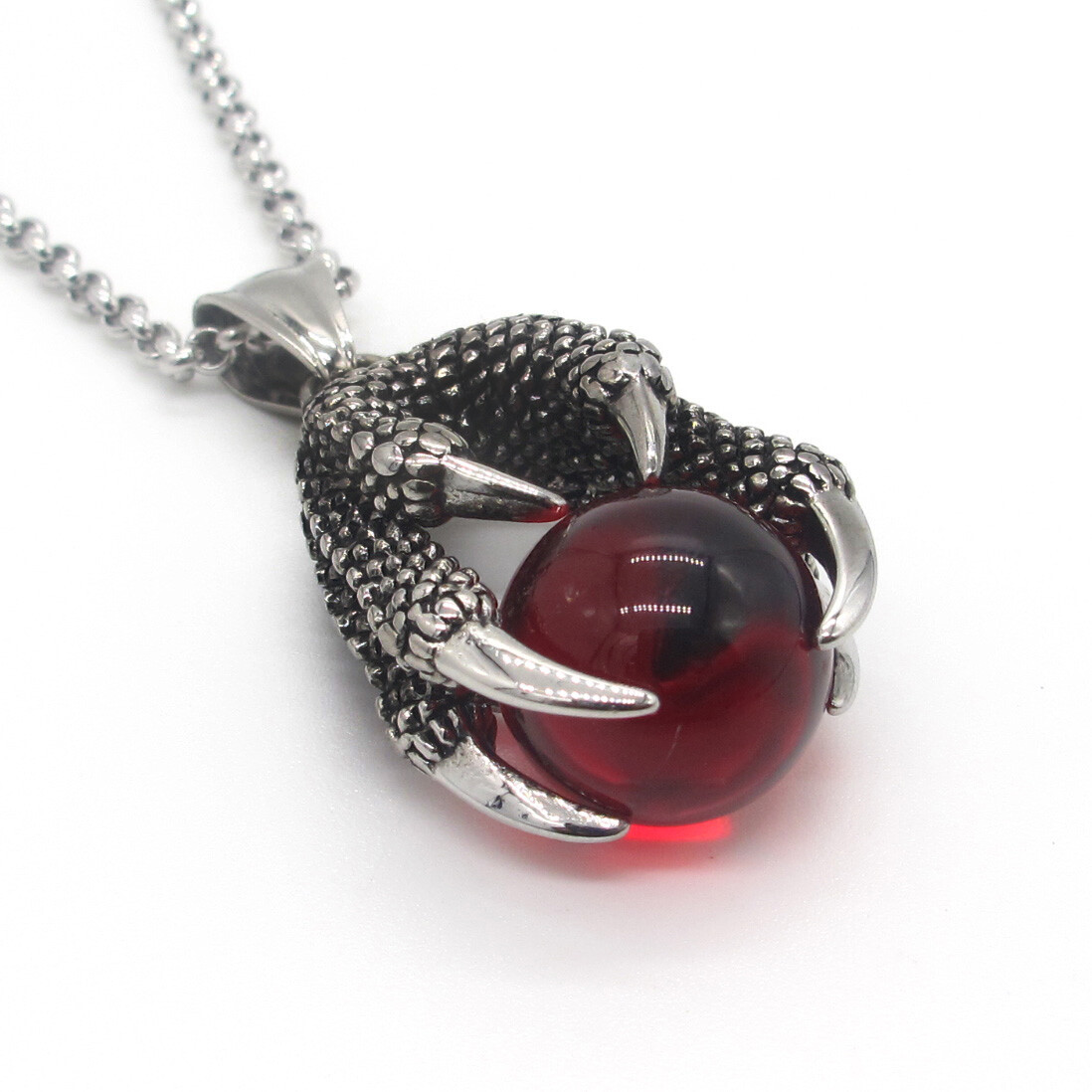 MENDEL Mens Daenerys Red Dragon Ball Claw Necklace Pendant Chain Stainless Steel