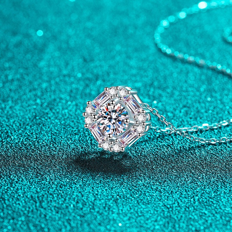 1.62Ct Round Cut Moissanite Pendant Necklace 925 Sterling Silver GRA Pass Tester