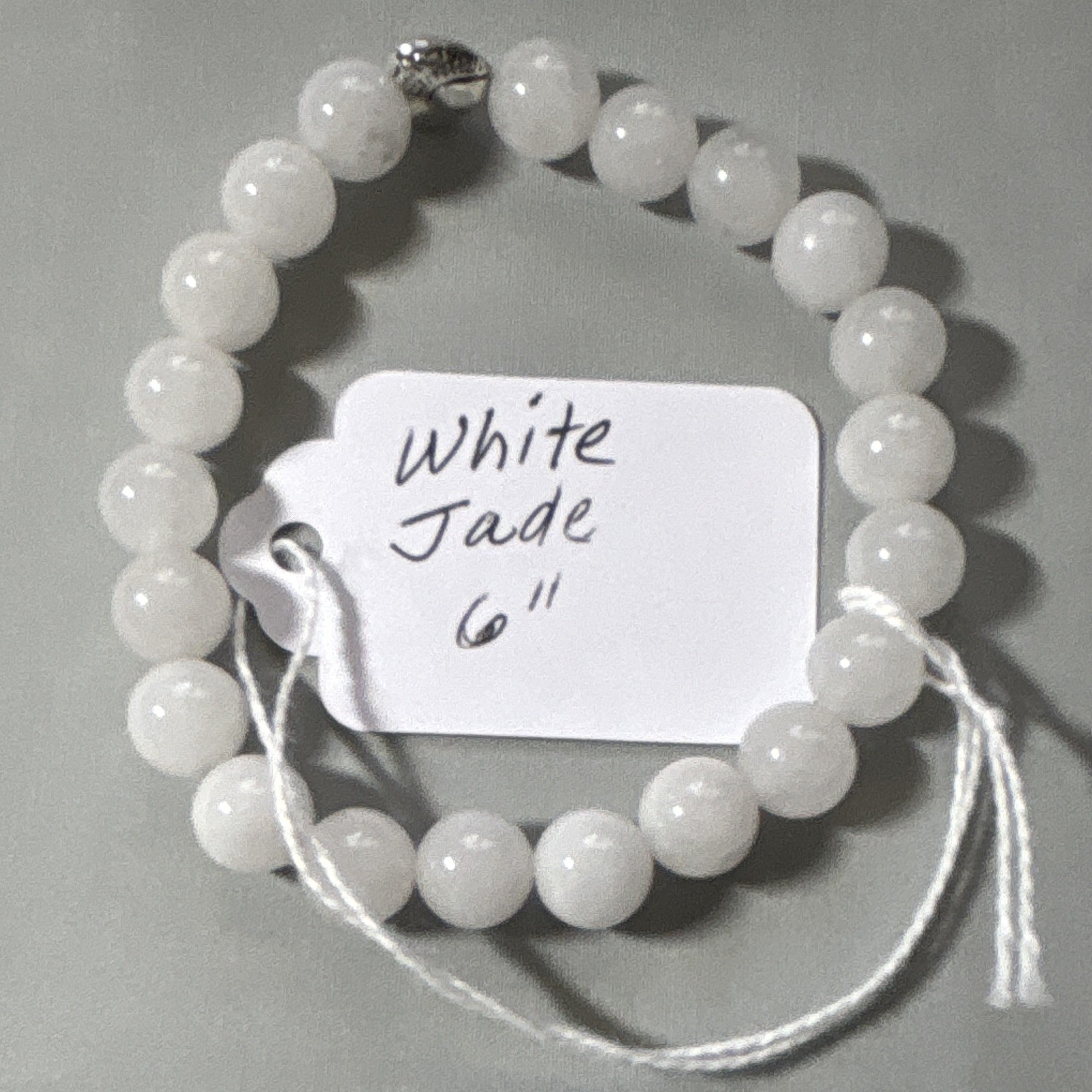 White Jade Round Beaded Stretch Bracelet, Elastic Stackable, 6 in