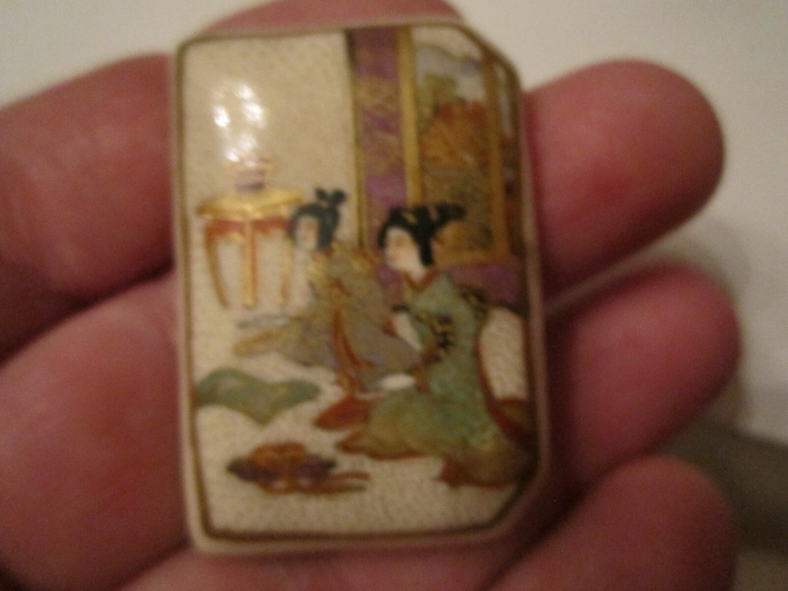 HAND PAINTED ASIAN ART SCENE ON STONE – 1 7/8″ X 1 1/4″ – SC-1